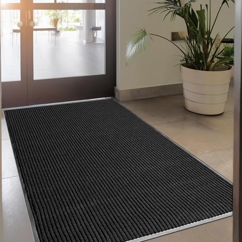 Image of MaxMat Extra Large 4x8 Rug Commercial Floor Mat, Feet Heavy Duty, Waterproof, Low-Profile, Easy to Clean, Rubber Entry Mat (RIB0035GY,Black)