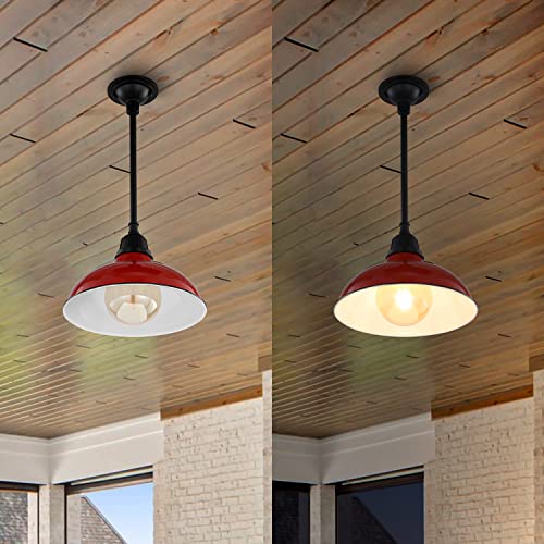 Image of JONATHAN Y Jasper 1-Light Farmhouse 12.25 inch Metal Pendant, Red /Black | Indoor Outdoor Use, Rustic Vintage Dome Shade, Adjustable Height, Kitchen Island Porch Entryway, LED Bulb Included
