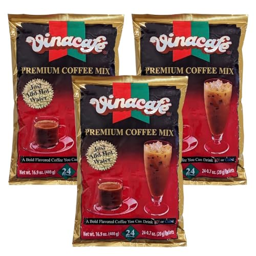 Vinacafe Premium 3 en 1 Mezcla de Café Instantáneo, Versión Nueva y Mejorada, Mezcla Única de Granos de Café Arábica y Robusta, Paquete de 72 Sobres (3 Bolsas)