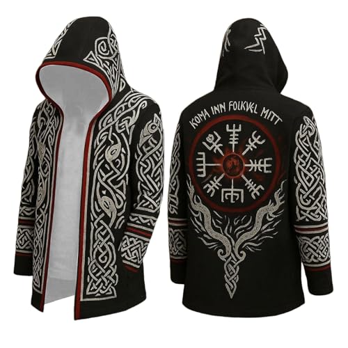 Celanisai Vêtements médiévaux pour homme - Costume d'Halloween Viking - Sweat à capuche - Veste mythe Odin - Veste de cosplay Assassin's Creed - Manteau...