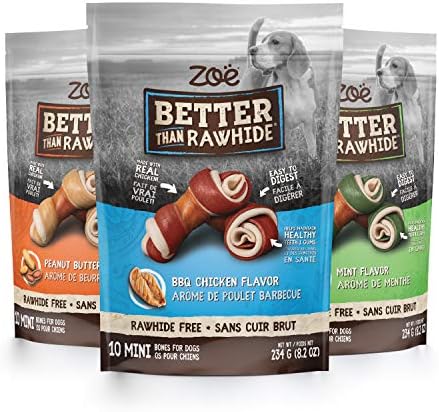Zoë Better than Rawhide Bones for dogs, Mini, BBQ Chicken Flavor, (8.2 oz), 234 g (Pack of 1) - 5