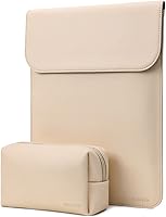 MOSISO 13 Inch Faux Suede Leather Laptop Sleeve for MacBook Air M4 M3 M2 M1/Pro - Waterproof Case with Accessory Pouch, Apricot