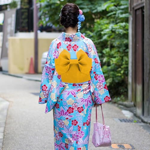 Kimono Belt for Women Japanese Traditional Yellow Wide Bow Belt with Cherry Blossom Patterns Accentuating Waistline One Size Fits Most Yukata for Cosplay, Halloween, Themed-Party4