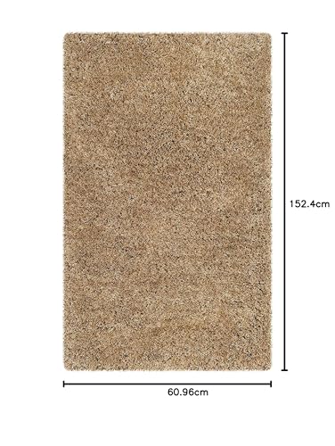 Image of Large Skin Beige Microfiber Shag Rug 2x5 Feet with Heavy Thick Pile, Anti Slip Layer and Handcrafted Finish for Enhancing Living Room, Bedroom and Hall Interiors
