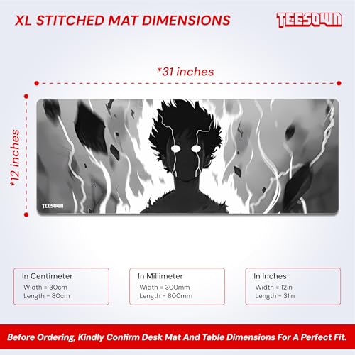 Image of Stitched Mob Psycho 100 Extended Gaming Mouse Pad 12x31 Inch - XL Desk Mat with Stitched Edges | Smooth Surface, Anti-Slip Rubber Base, Water Resistant - Anime Design for Gamers & Office Desk