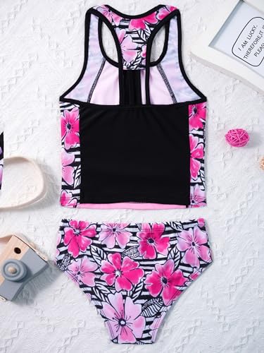 Moily Kids Big Girls Pinata Three Piece Tankini Set Floral Top with Shorts Bottoms Beach Sports Bathing Suit4