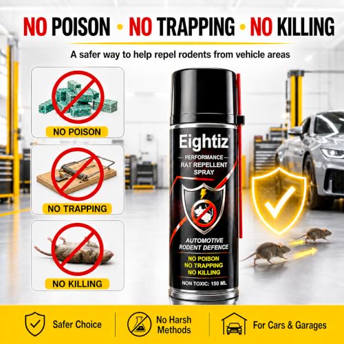 Image of Eightiz Rat Repellent Spray for Cars, Bikes, Computer No Mask Required, No Trapping Protect Wires in Car Bike Computer No Poisoning,No Killing, Unique Natural Active Ingredients 150 ml.