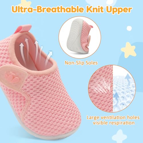 Image of FEETCITY Toddler Shoes Boys Girls Baby Walking Shoes Infant Barefoot Shoe Toddler Sneakers Baby Slip On Sneakers Pink