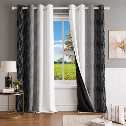 Image of Ultimate Trends Ombre Blackout Curtains for Bedroom Room Darkening Curtains for Living Room,Energy Saving,Thermal Insulated Grommet Window Drapes, Black and Greyish White, 8 FEET,2 Panels