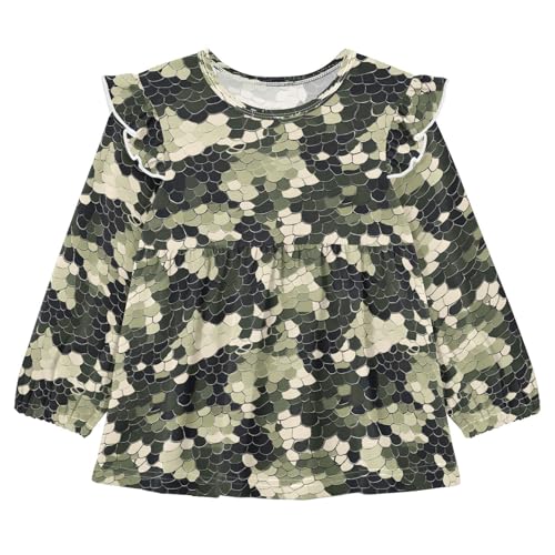 Snake Scales in Camouflage Girls Shirts Cotton Long Sleeve Ruffle Toddler Tee Tops