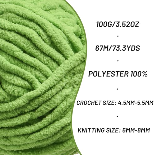 Image of 3 Pack Chunky Chenille Yarn for Crocheting, Baby Yarn for Crocheting Soft Blankets, Bulky Yarns for Crochet Amigurumi, 300g (223yds) Fluffy Velvet Yarns for Hand Knitting (3 Grass Green)