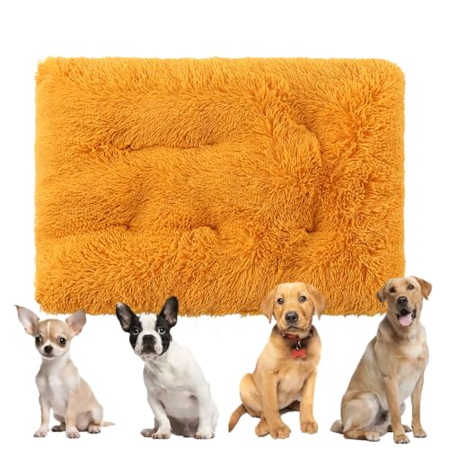 クレート用の整形外科用フォーム犬用ベッド、大型犬用の頑丈な犬用ソファベッド、洗えるペットベッドとペット用の滑り止め底を備えたふわふわの抗不安犬用ベッド,イエロー,L