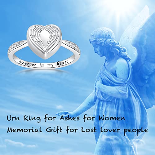 Angel Wing Heart Cremation Ring for Women - 925 Sterling Silver Holds Loved Ones Ashes Rings for Pet Human Ash3