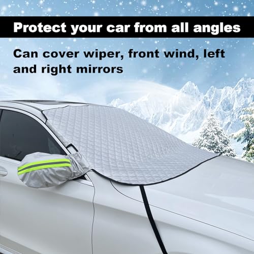 Image of 64 x 49 inches Windshield Cover - Best for Ice, Frost & Snow Removal, All-Seasons Windshield Cover Sunshade Protector for Cars Trucks SUV, Mirror Covers Included, Car Accessories(Silver)