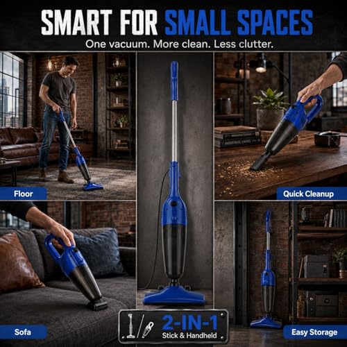 Image of FUNCCUBE Vacuum Cleaners for Home - Corded Stick Vacuum Cleaner, High Power Suction Vac for Pet Hair Carpet Hardwood Floor, Household Hand Lightweight Handheld Portable Car Vac, (Blue)
