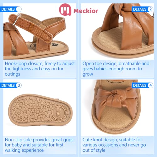 Image of Meckior Baby Toddler Infant Girls PU Leather Soft Open Toe Summer Sandals Flower Princess Flat Shoes