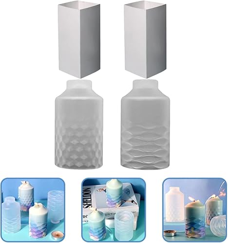 Miniatura 5 de Operitacx 2 juegos de moldes de vela de columna 3D de silicona para hacer velas resina epoxi para decoración del hogar