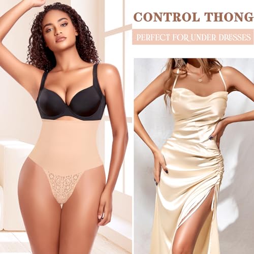 Image of Werena Thong Shapewear for Women Tummy Control Seamless High Waist Body Shaper Underwear Shaping Panties