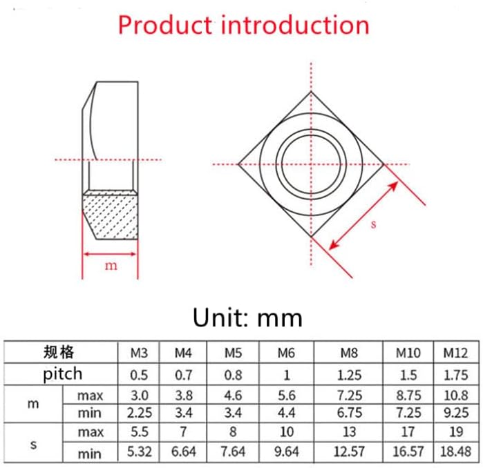 20/50pcs/lot M3/M4/M5/M6 DIN557 304ss A2-70 Stainless Steel Square Nut - (Size: M3 (50Pcs))