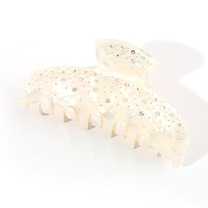Embellished PVC Hair Claw Clip with Rhinestones for Thick Hair Women Gift, White