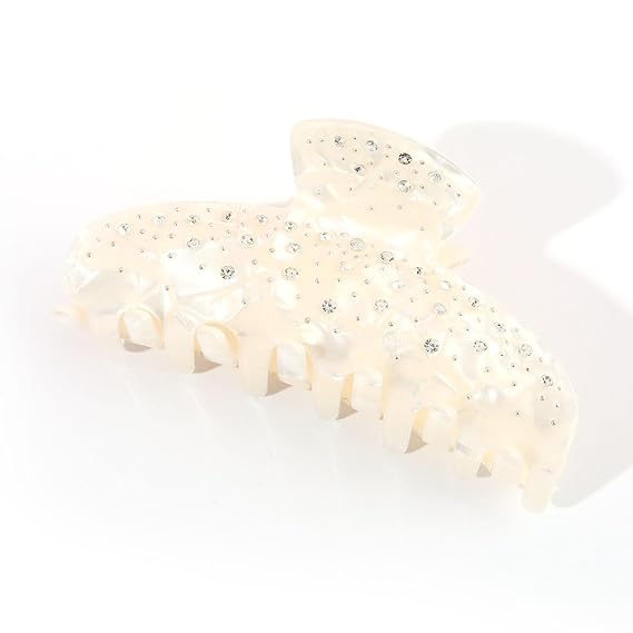 Embellished PVC Hair Claw Clip with Rhinestones for Thick Hair Women Gift, White