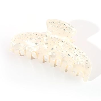 Embellished PVC Hair Claw Clip with Rhinestones for Thick Hair Women Gift, White