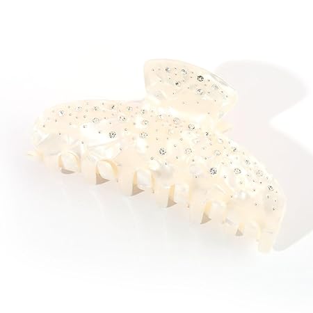 Embellished PVC Hair Claw Clip with Rhinestones for Thick Hair Women Gift, White