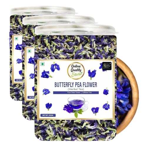 Image of Online Quality Store Butterfly Pea Flower Tea - 50g | Blue Pea | Relieves Stress | Hot, Iced | Caffeine Free Herbal Tea (Pack of 3)