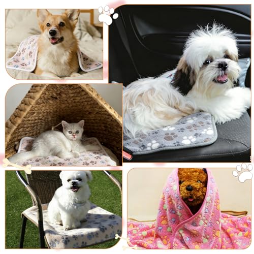 18 Pcs Dog Blankets for Small Dogs Washable Soft Fluffy Fleece Puppy Blankets Bulk for Pets Cute Paw Printed Throw for Indoor Cats Kitten Crate (23 X 16 Inch) - Image 7