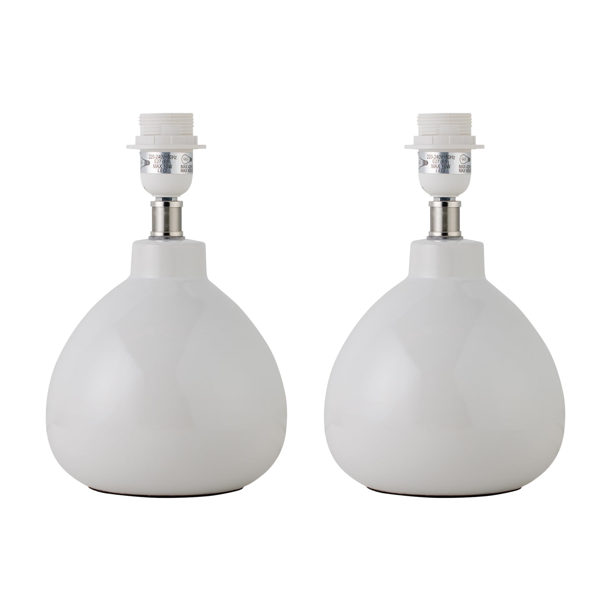 firstchoicelighting Set of 2 White Ceramic Table Lamps or Bedside Light Bases, 27cm Height, LED Compatible, Requires 25cm Diameter Shade