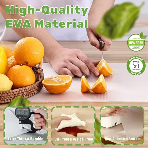 Image of Non-Slip Shelf Liner Roll 45x500 cm for Kitchen Cabinets, Drawers & Fridge | Thick Waterproof EVA Mat, Washable & Cuttable Cupboard Liner for Home & Office Use - Transparent