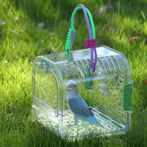Bird Travel Carrier Cage with Metal Perch, Bottom Mesh, Food Bowl Tray, Cage Cover & Breathable Clear Ventilation for S/M Birds, Conures, Parakeets, Budgies, Canaries, Lovebirds - Purple - Image 3