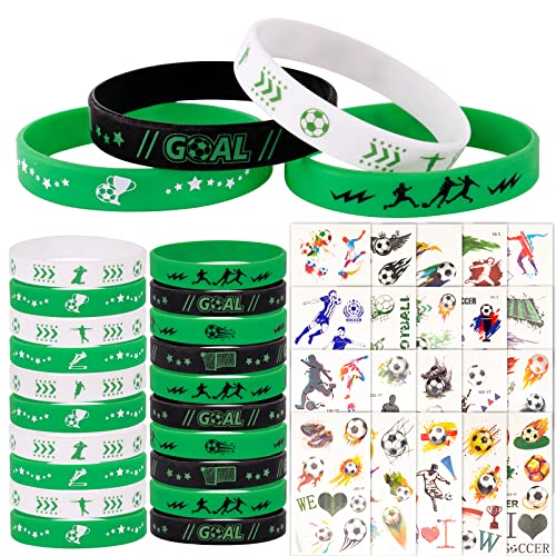 COLOFALLA 40pcs Pulsera Fútbol de Silicona + Tatuajes Temporales para Artículos Fiesta Fútbol Regalo Cumpleaños Niños