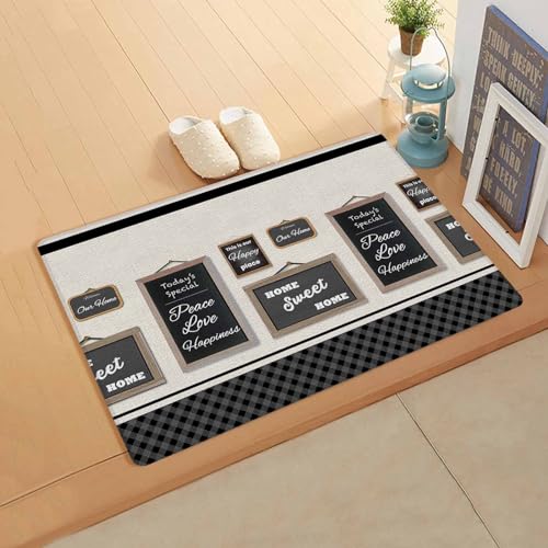 Black Antifatigue Kitchen Bath Door Mat Cushioned Runner Rug,Washable Welcome Floor Sink Mat,Waterproof & Non-Slip Comfort Standing Doormat for Kitchen,Family Motivational Words Beige Lattice 18