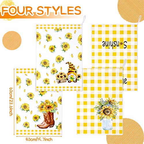 Geyoga 6 Pieces Bee Kitchen Towels Set 16 X 24 Inch Summer Gnome Dish Towels Sunflower Kitchen Decor Buffalo Plaid Tea Towels For Kitchen Home Bathroom (Orange, Sunflower) #TOP2