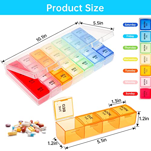 Vmvn Pill Box 7 Day, Xl Large Pill Cases Organizers,Weekly Pill Container Am/Pm Medicine Organizer，Removable 4 Times A Day Pill Holder #TOP6