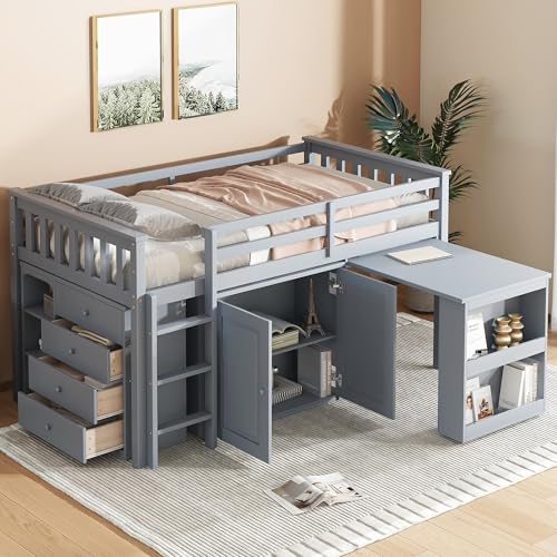 Merax Twin Loft Bed with Desk and Storage