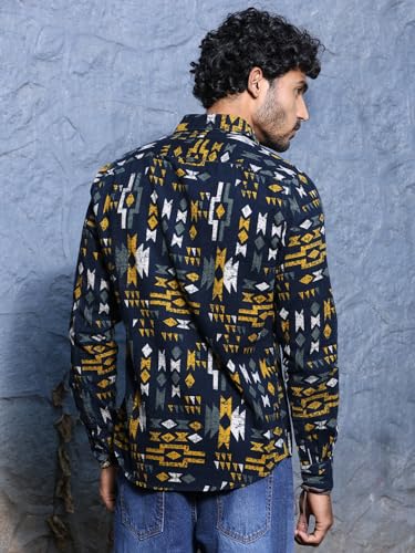 Image of Thomas Scott Men Slim Fit Pure Cotton Corduroy Floral Printed Semi-Formal Shirt
