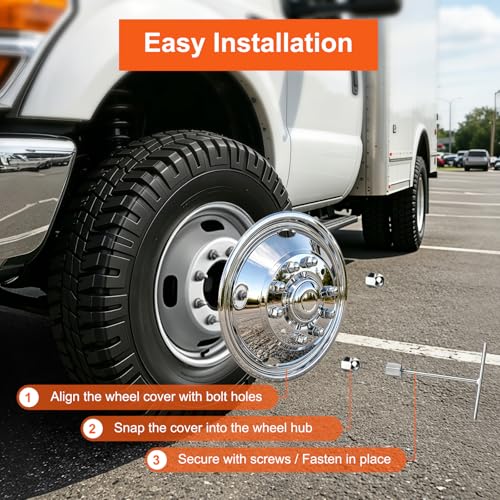 Image of CIRONBOW 19.5 inch 8 Lug 5 Holes,Wheel Simulators,Stainless Steel Bolt Kit,Fit for Pick-up Trucks Vans RV Hub Caps Rim Skin Chrome Cover Parts (2011 RAM4500)