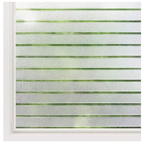 rabbitgoo Window Film Privacy, Frosted Window Film Static Cling 90 x 200 cm, Privacy Film for Glass Windows No Glue Window Sticker Opaque UV Protection White Stripe for Office Living Room Kitchen Cover