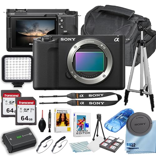 Sony ZV-E1 Mirrorless Camera (Body) + LED Square Light + 2X 64GB Memory Cards + Software + Lens Cap Keeper + 50 Inch Tripod + Dust Blower + Case (21PC Bundle) (Renewed)