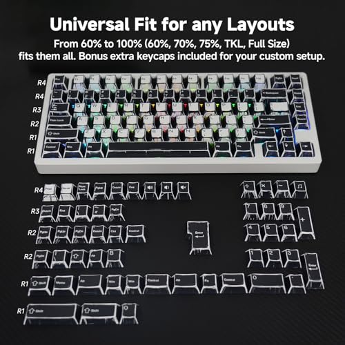 Image of 137 Versatile PBT Keycaps, No Tearing, Never Fade & Non-Slip, Black & White RGB Backlit Keycaps for Mechanical Keyboard (Typing, Gaming, Anime Passion), Ergonomic (Doubleshot MX, Fit All Layout)