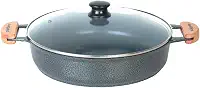 Frigideira Cerâmica Antiaderente com Tampa de Vidro, Preta, 30cm, Puxadores Pretos, Não Precisa de Óleo