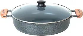 Frigideira Cerâmica Antiaderente com Tampa de Vidro, Preta, 30cm, Puxadores Pretos, Não Precisa de Óleo