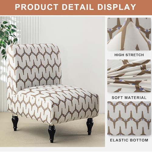 Image of Eco-Ancheng Armless Chair Slipcover Removable Armless Accent Chairs Covers Washable Armless Slipper Chair Slipcover Printed Armless Chair Furniture Protector Covers for Living Dining Room Hotel