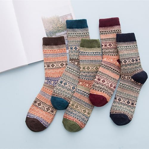 Women Winter Socks 5 Packs Wool Socks Gifts for Mom Warm Vintage Soft Christmas Socks Thick Cold Knit Crew Socks2