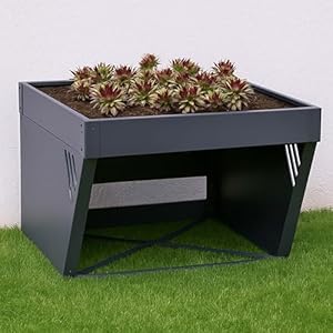 Mähroboter-Garage mit Pflanzkasten HWC-P41, Dach Unterstand Rasenmäher Metall 40x60x70cm - anthrazit