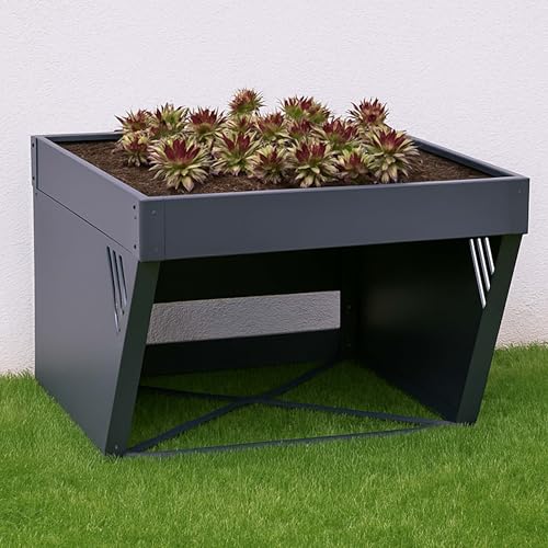 Mähroboter-Garage mit Pflanzkasten HWC-P41, Dach Unterstand Rasenmäher Metall 40x60x70cm - anthrazit