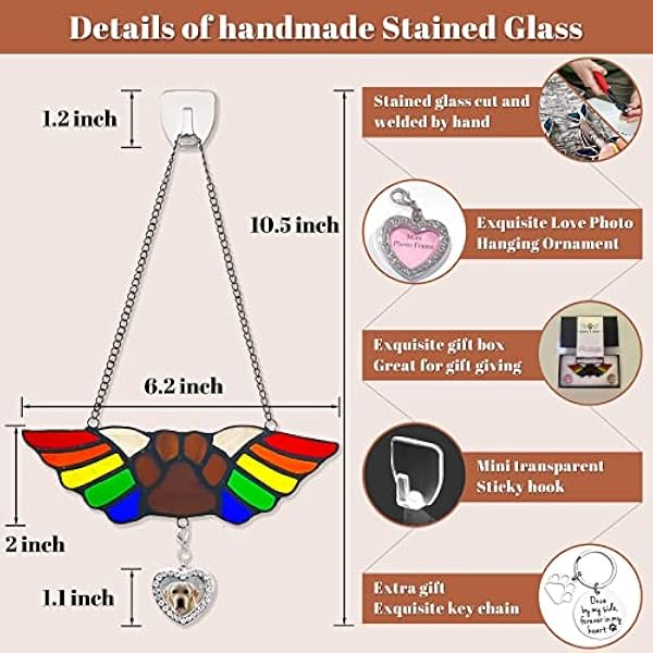 Arecyuer Hond Memorial Gifts, Pet Memorial Gifts, Gebrandschilderd glas Sun Catcher Opknoping, Huisdier verlies geschenken, Rouwgeschenken voor verlies van huisdier, Verlies van hond Sympathie Gift