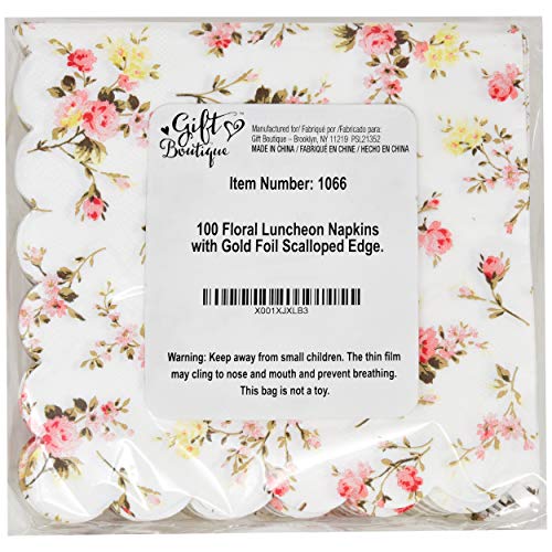 image for Gift Boutique 100 Floral Luncheon Napkins with Scalloped Edge 3 Ply Fl